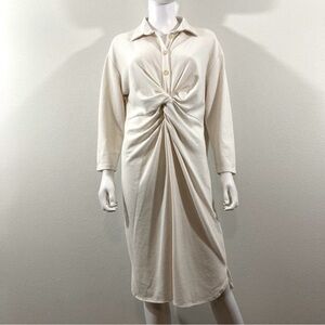 Zara Trafaluc Twist Front Cream Knit Midi Dress